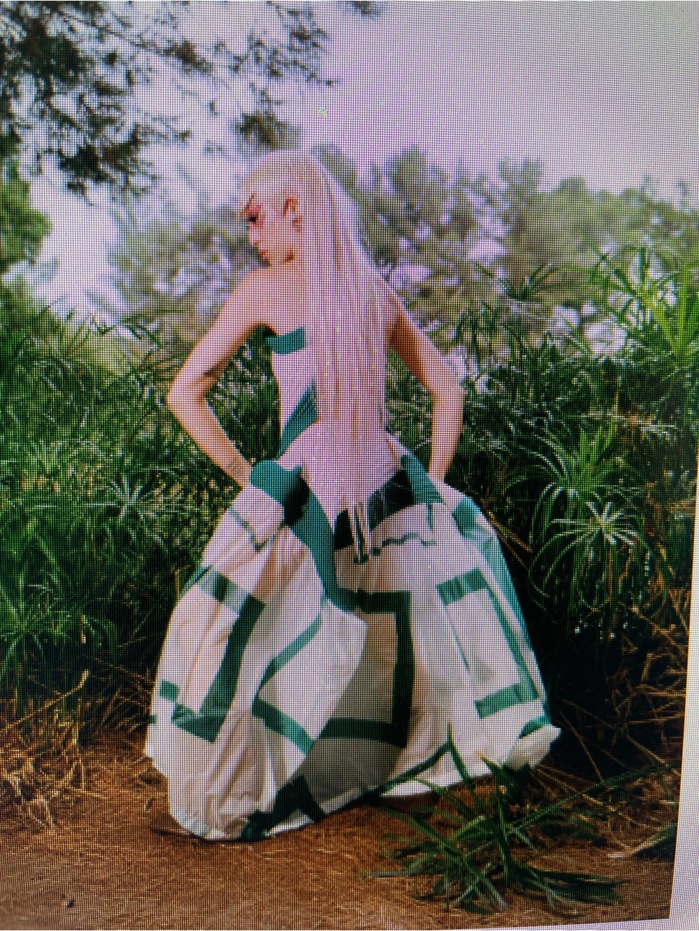Issey Miyake Green and White Asymmetrical Ball Gown Dress